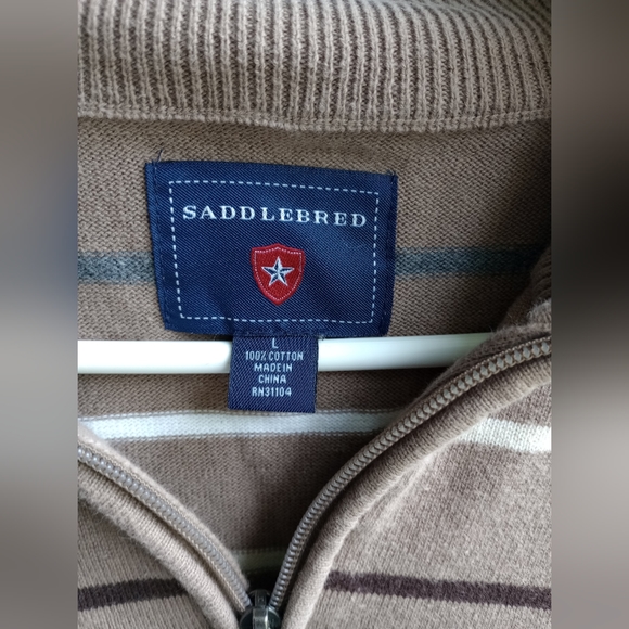 Saddlebred Men's size Large L Khaki Striped Long Sleeve Pullover - Picture 2 of 4